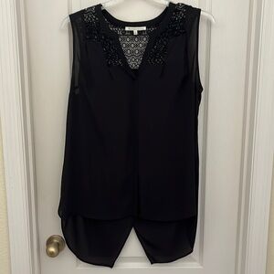 Daniel Rainn Womens L Black Crochet Sleeveless Blouse Split Back